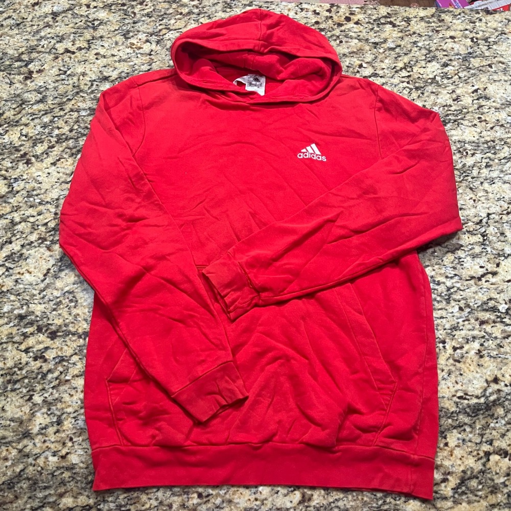 Adidas Mens Red Pullover Hoodie Sweatshirt Embroidered Logo Size Large Tall